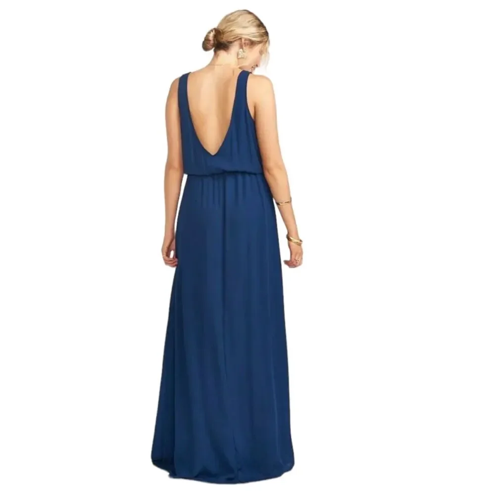 NWT Show Me Your Mumu Kendall Soft V-Back Maxi Gown Dress XS Rich Navy Blue - Picture 3 of 8